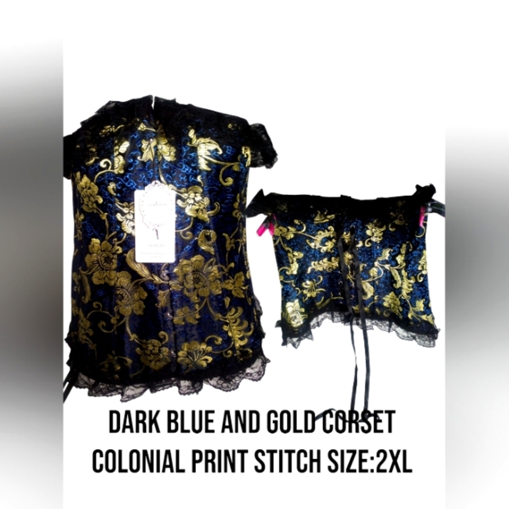 Dark Blue and Gold Corset